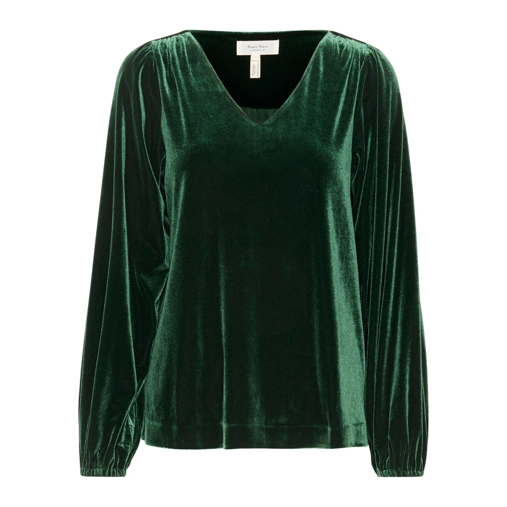 Part Two Women's Green Blouses, Xl, Elegant V-Neck Blouse