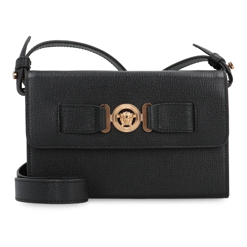 Versace Biggie läder crossbody väska med lock Black, Herr