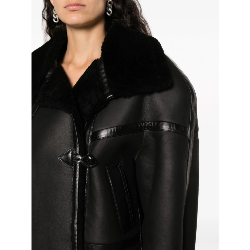 Saint Laurent Shearling-gevoerde leren pilotenjas Black Dames