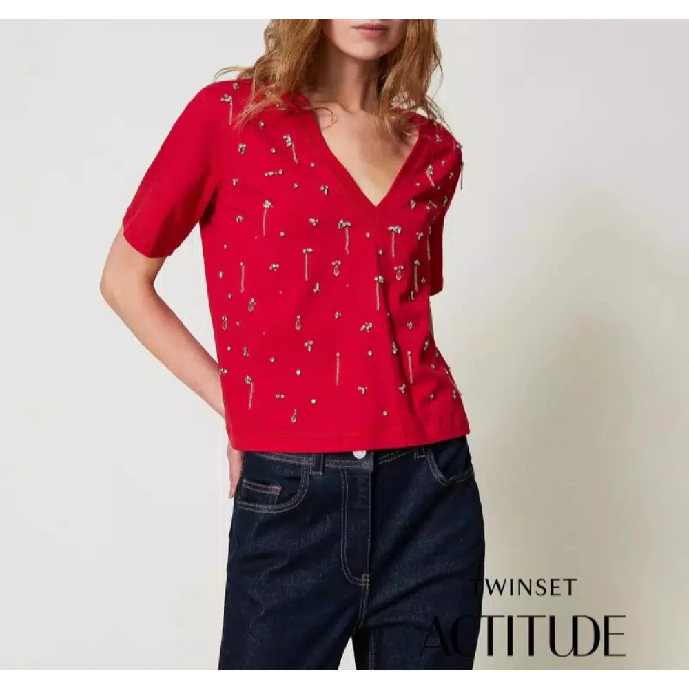 Twinset Cropped T-shirt met borduurwerk Red Dames