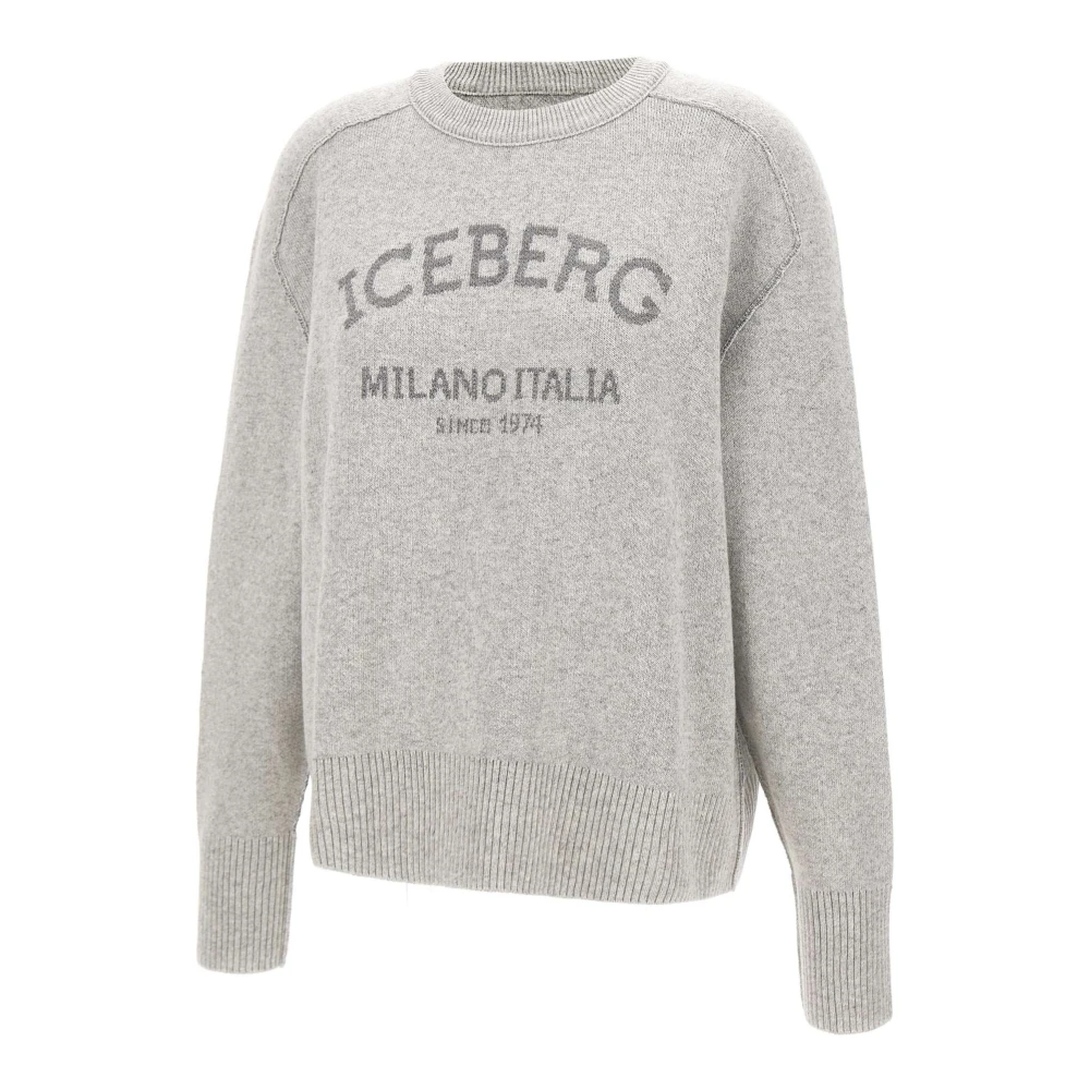 Iceberg Grijze Wollen Trui met Jacquard Werk Gray Dames