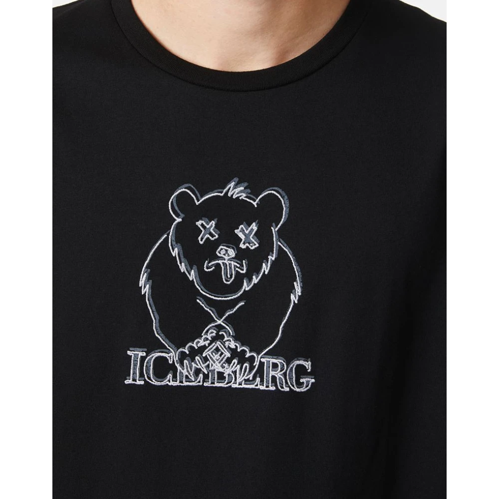 Iceberg T-shirt met bedrukte en geborduurde beer Black Heren
