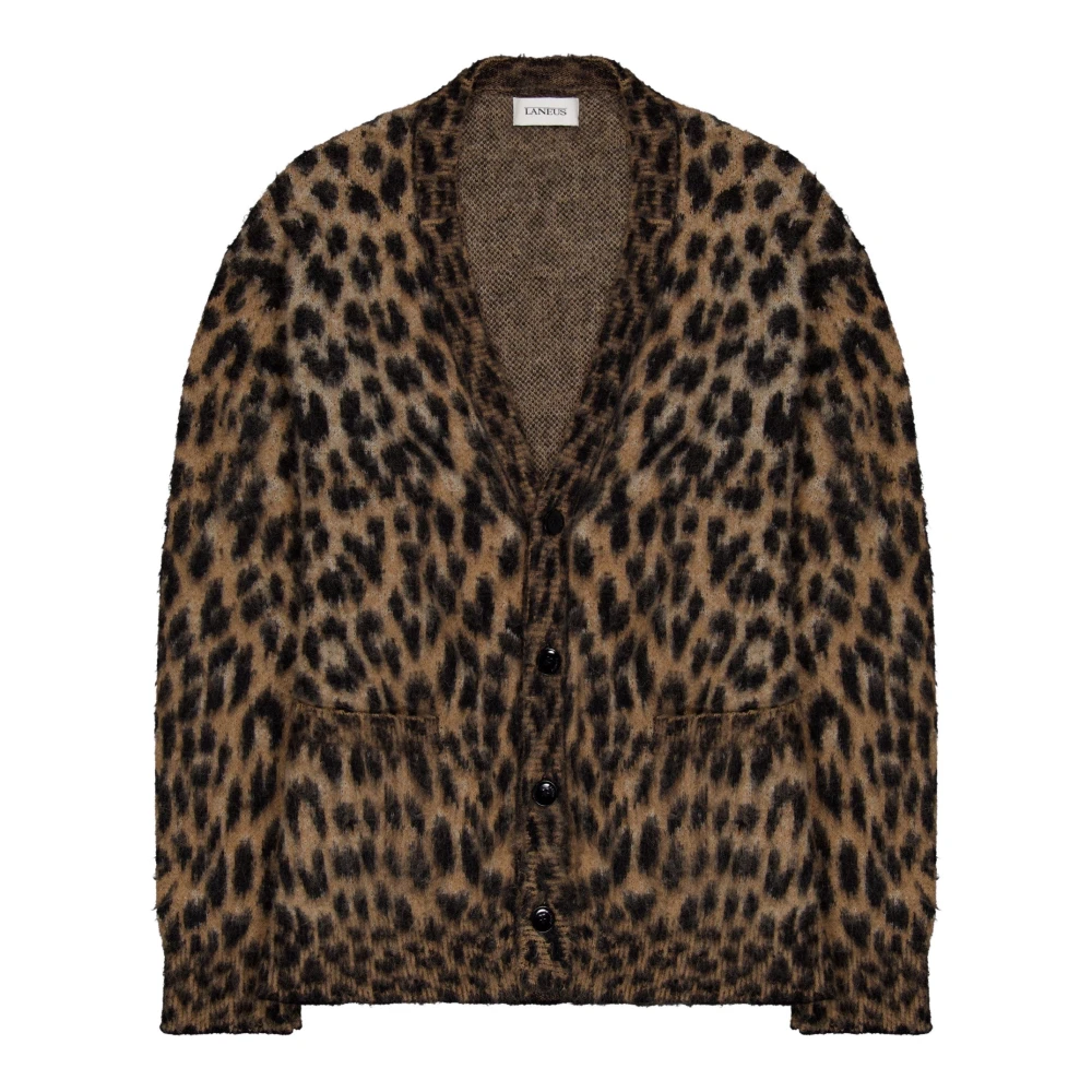 Laneus Gevlekte Cardigan met Drop Schouder Brown Heren