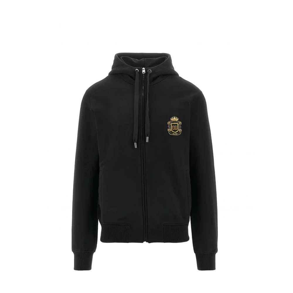 Dolce & Gabbana Black Zip-Throughs, Male, 2XL, Crest Zip Hooded Top