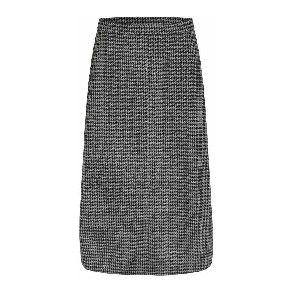 Masai Elegant Midi Kjol med Hundtandsmönster Black, Dam