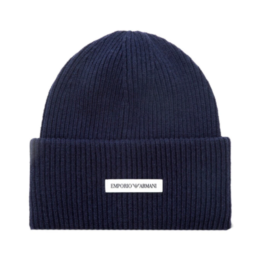 Emporio Ar i Navy Blauwe Unisex Beanie met Logo Blue Unisex