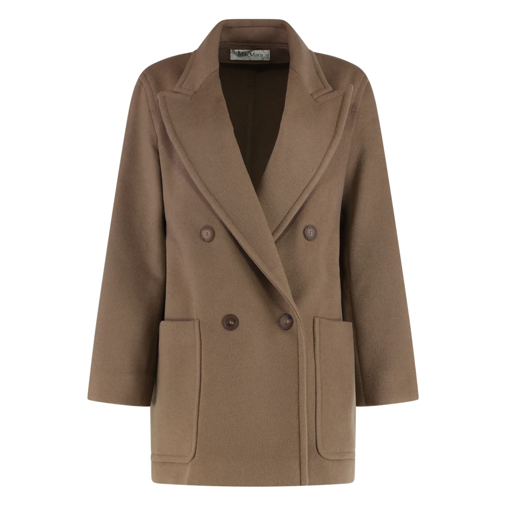 Max Mara Women's Brown Double-Breasted Coats, M, Wool Cashmere Lapel Collar Coat