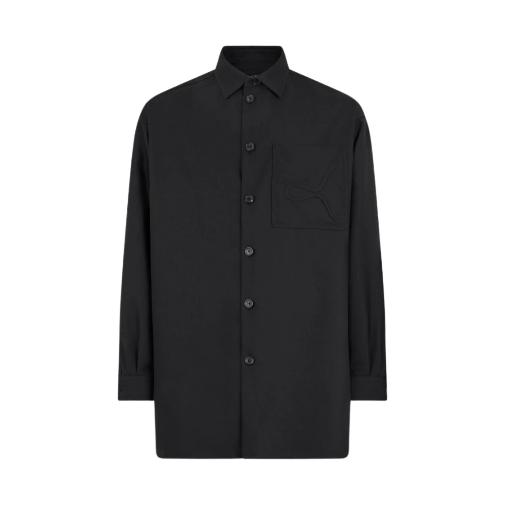 Roberto Cavalli , Casual Shirts, Male, Black, M, Plain Shirt With Embossed Serpent Motif