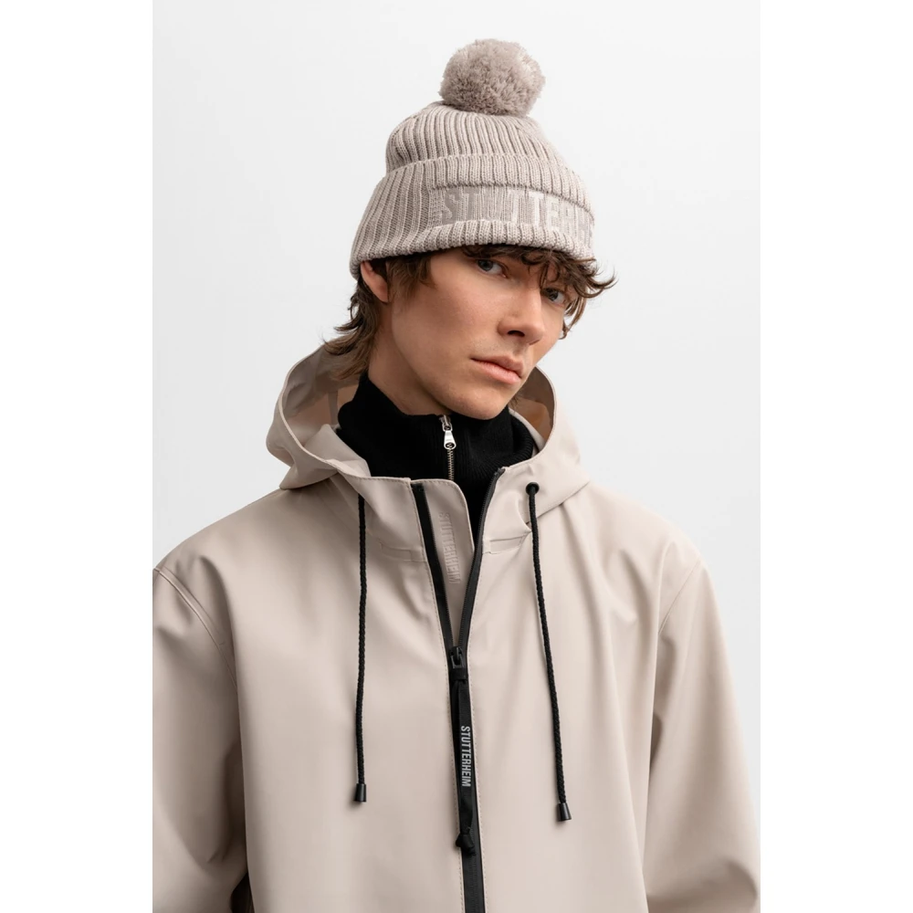 Stutterheim Pompon Ribgebreide Beanie Muts Beige Heren