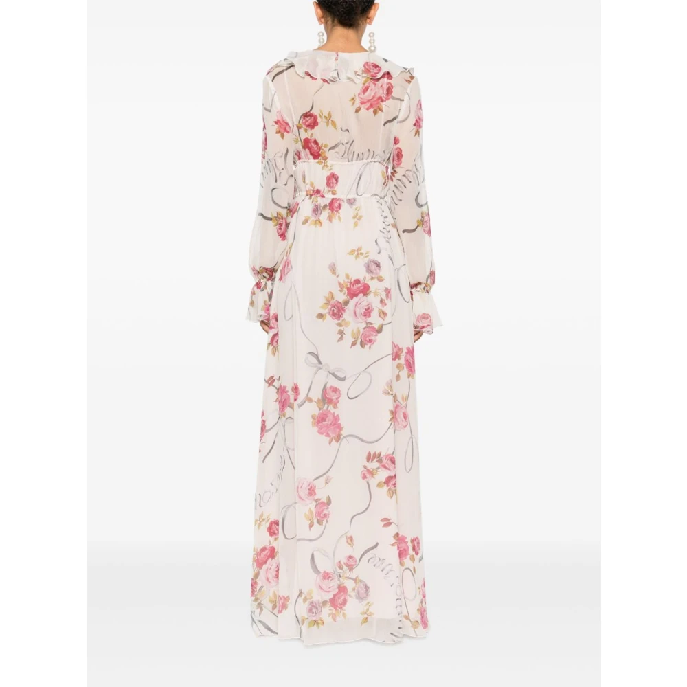 Blumarine Bloemenprint lange jurk met V-hals White Dames