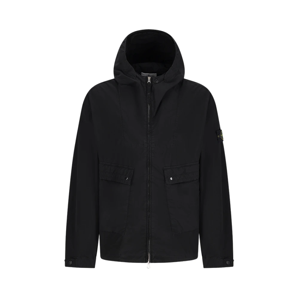 Stone Island Black Light Jackets, Male, M, Short Parka