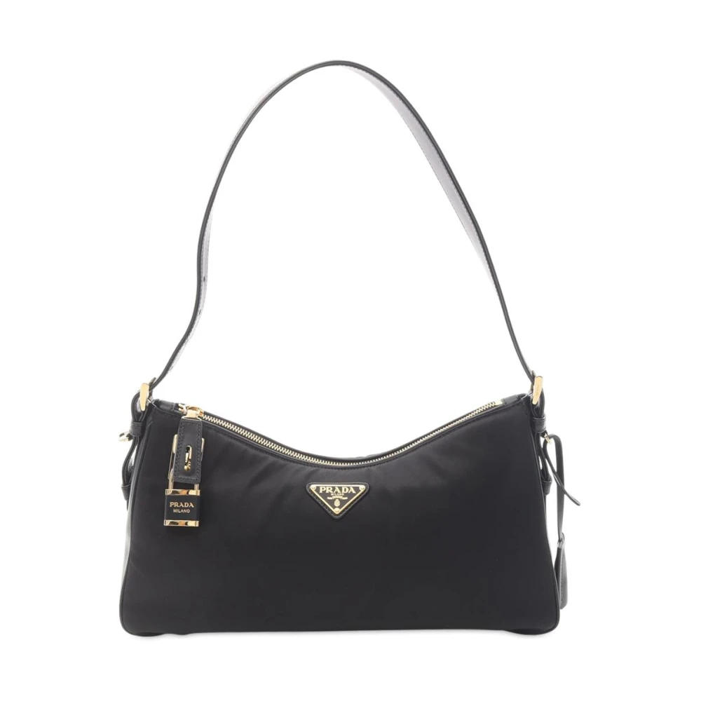 Prada Vintage Women's Black Pre-Owned Vintage Nylon Shoulder Bag With Lock Detail