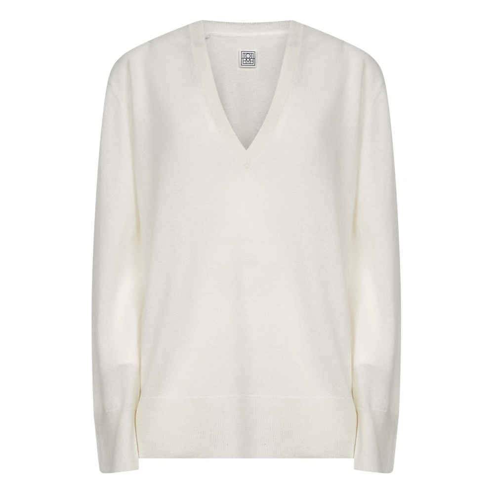 Totême Women's Beige Cashmere Knitwear, Xs, Ribbed V-Neck Cashmere Jumper