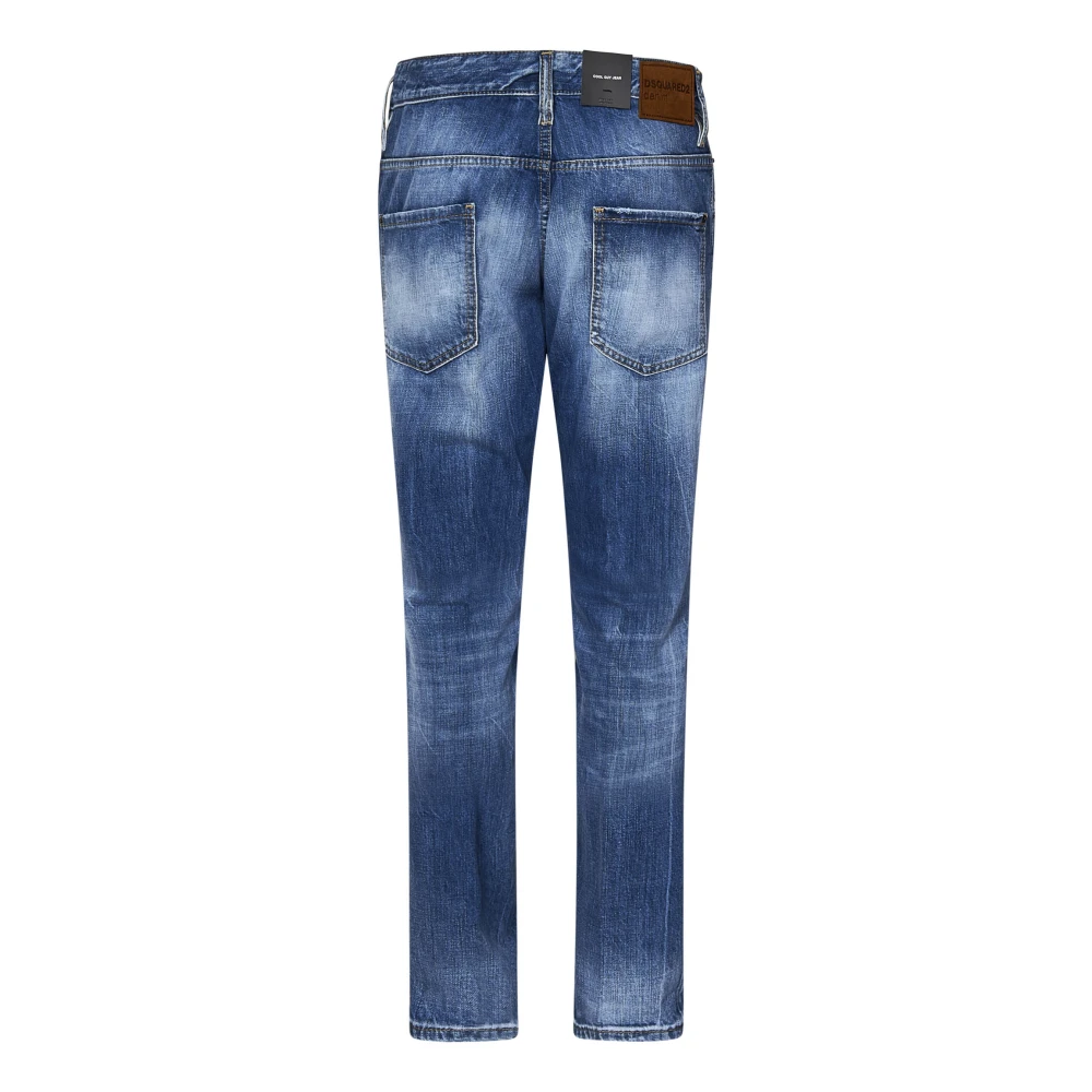 Dsquared2 Blauwe Jeans met Rood Logo Label Blue Heren