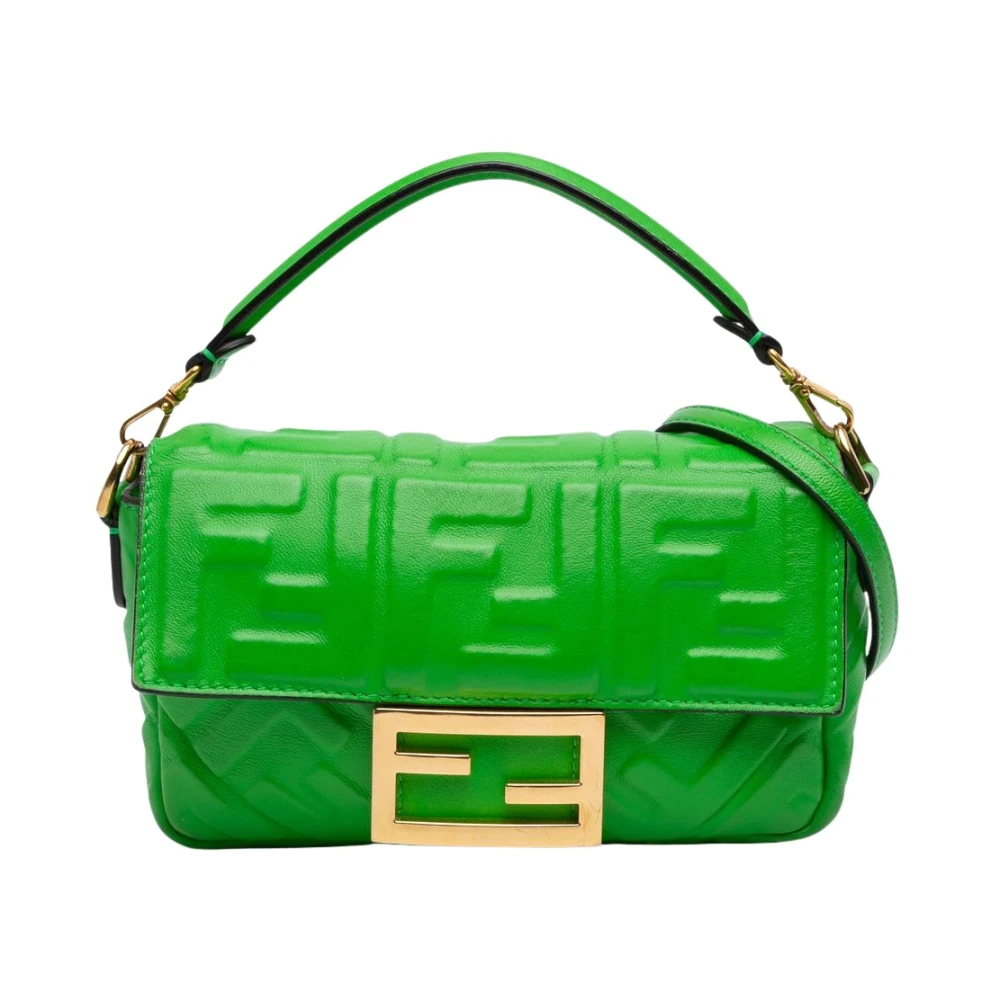 Fendi Vintage Women's Green Pre-Owned Baguette Shoulder Bag Ff Logo