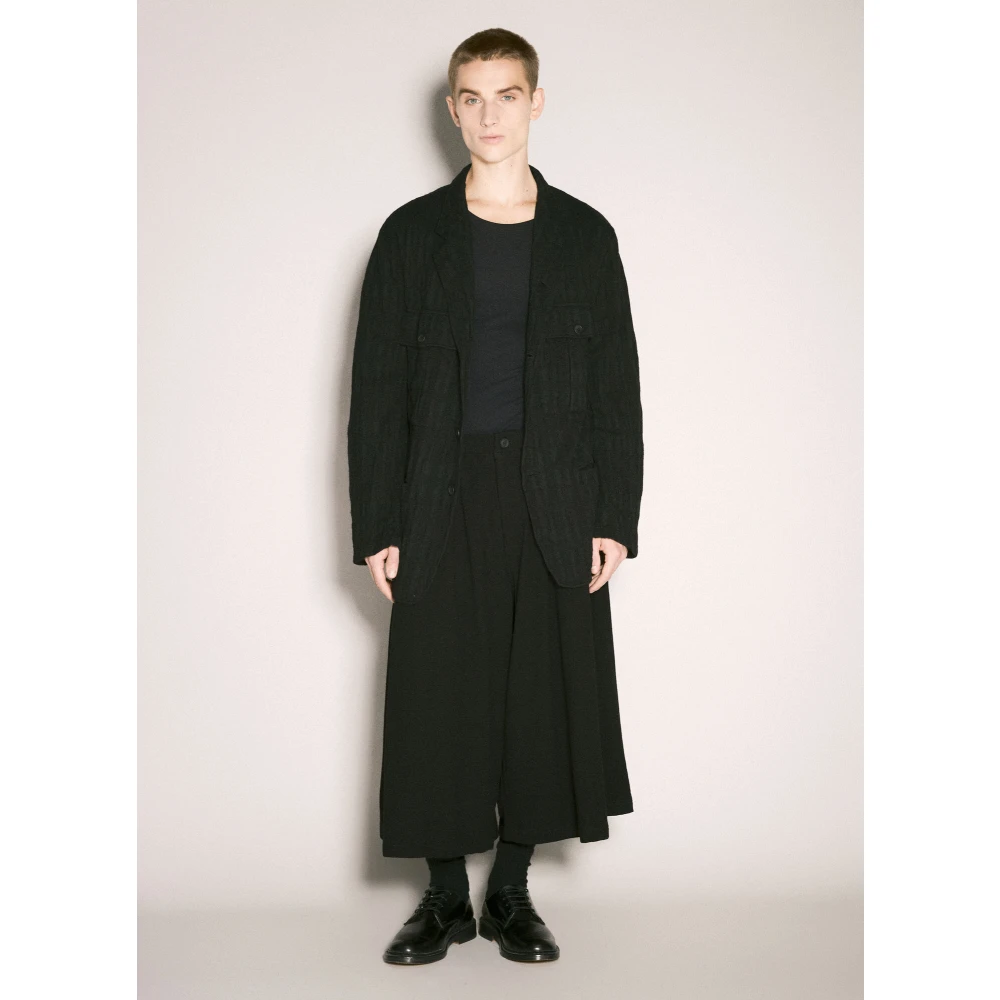 Yohji Yamamoto Gestructureerde Jas met Zakken Black Heren