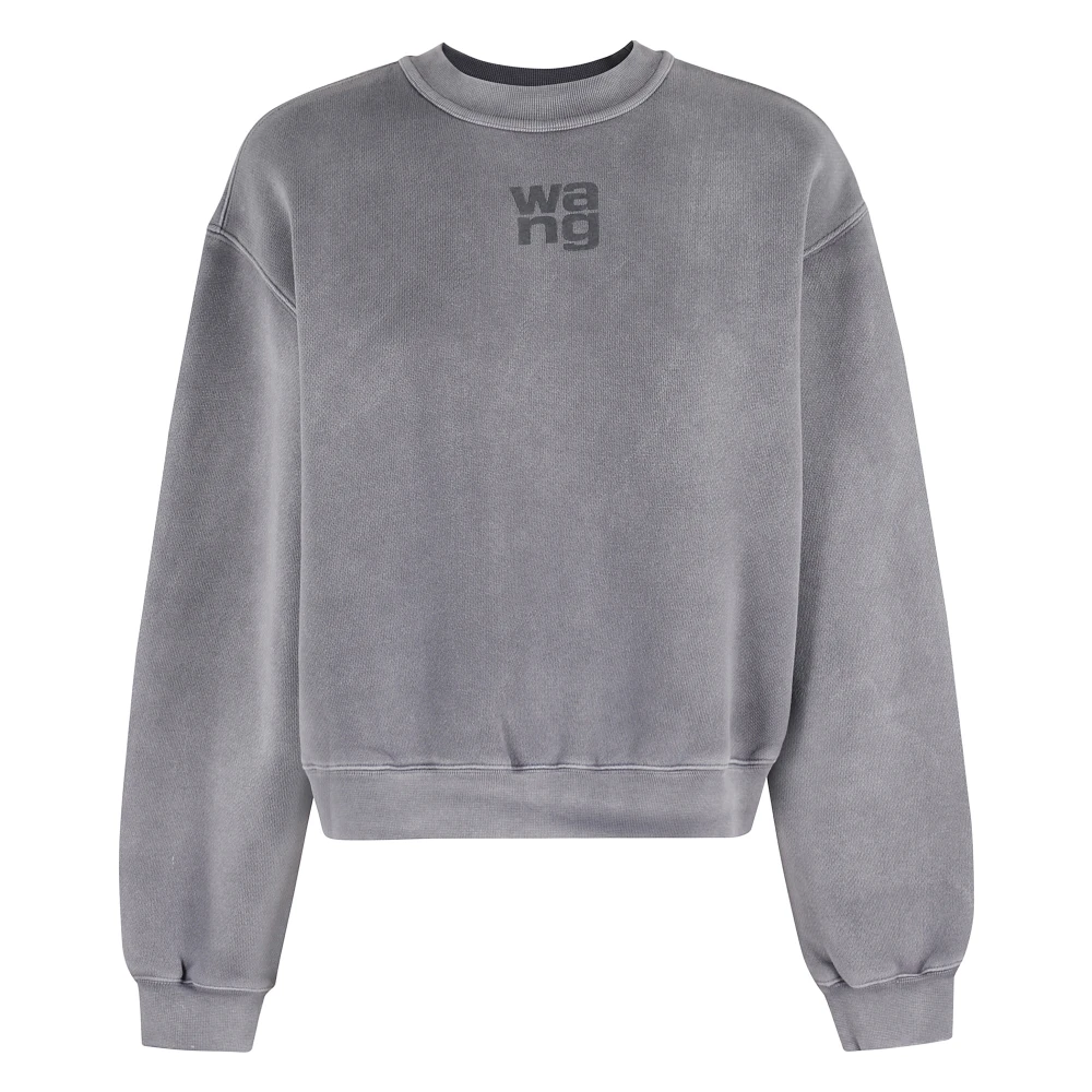 T by Alexander Wang Terry Crew Sweatshirt med Puff Paint Logo Gray, Dam