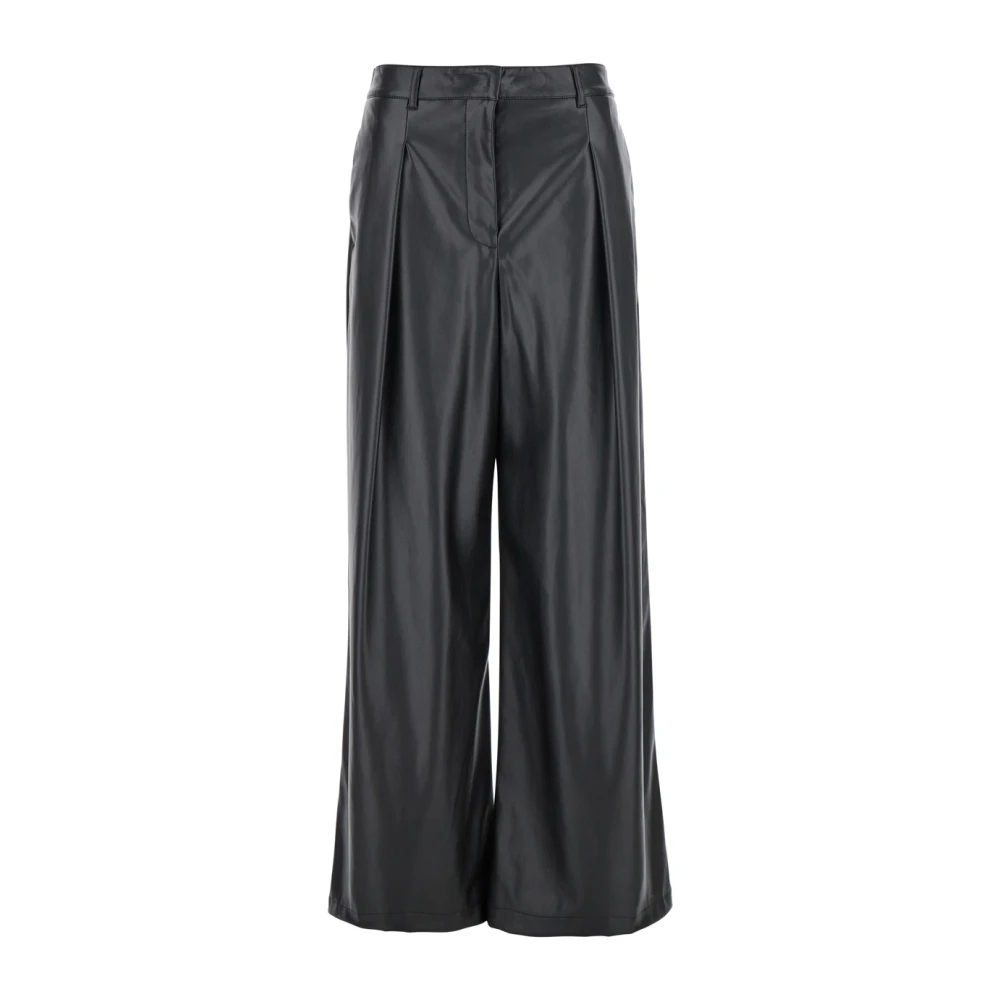 Twinset Eco-Leren Wijde Broek met Logo Plaque Black Dames
