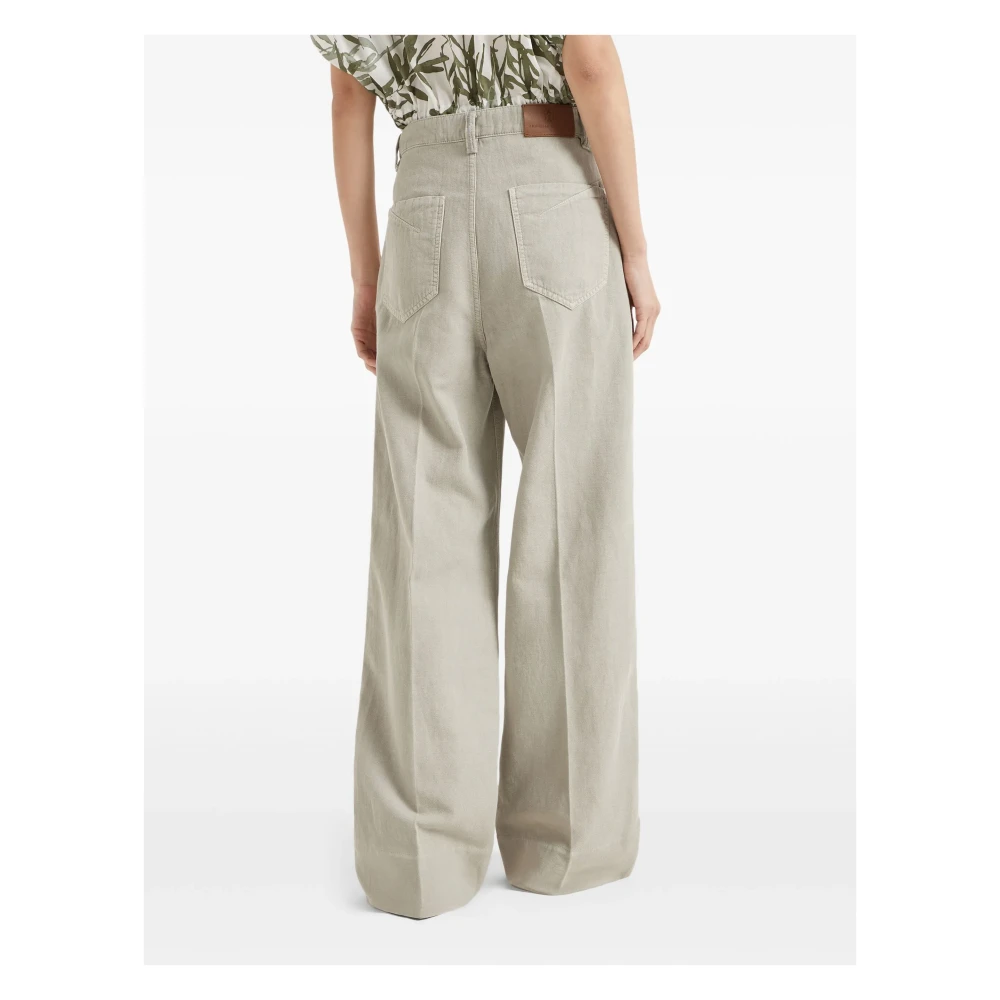 BRUNELLO CUCINELLI Monili Losse Broek in Katoen Linnen Beige Dames