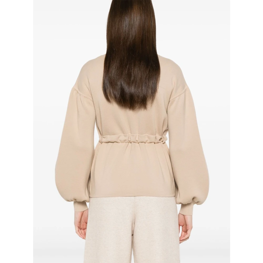 Max Mara Beige V-hals Trui met Trekkoord Taille Beige Dames
