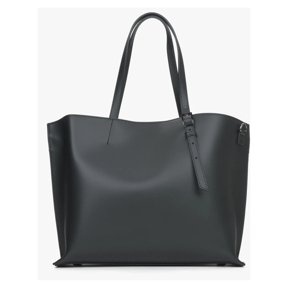 Estro Zwarte Shopper Tas van Italiaans Leer Black Dames