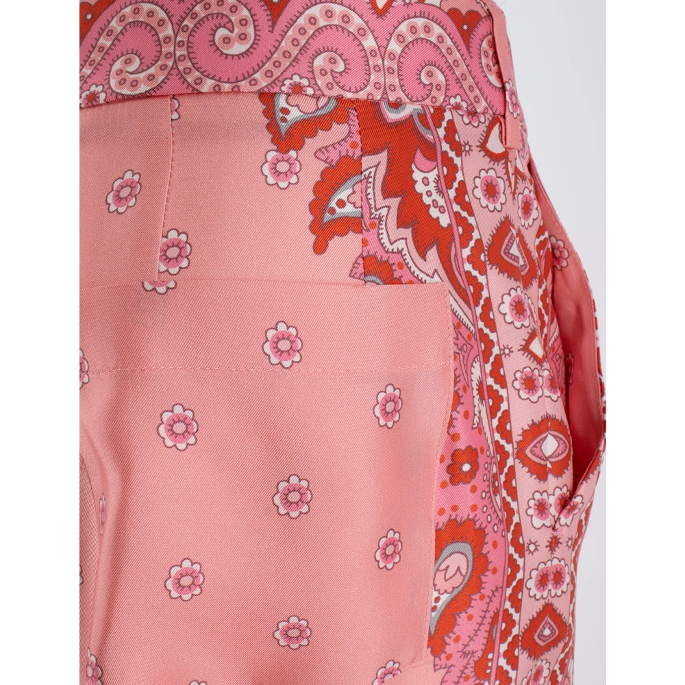 ETRO Zijden bloemenpatroon op maat gemaakte broek Pink Dames
