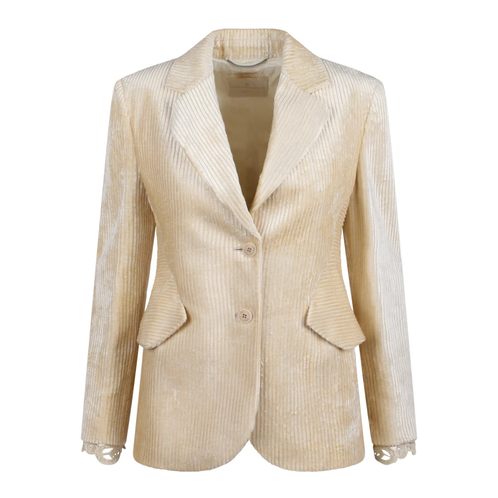 Ermanno Scervino Geribbelde jas met kantinzetten Beige Dames