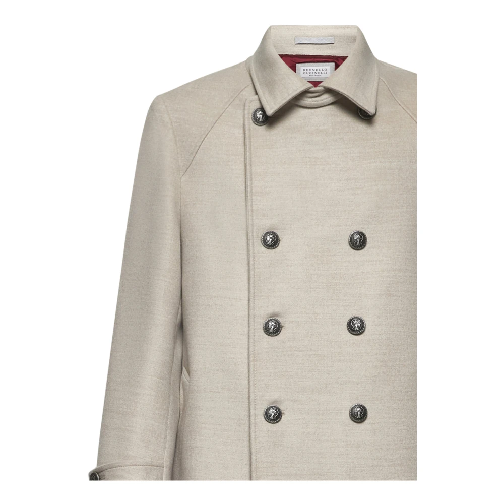 BRUNELLO CUCINELLI Beige Wol Double-Breasted Jas Beige Heren