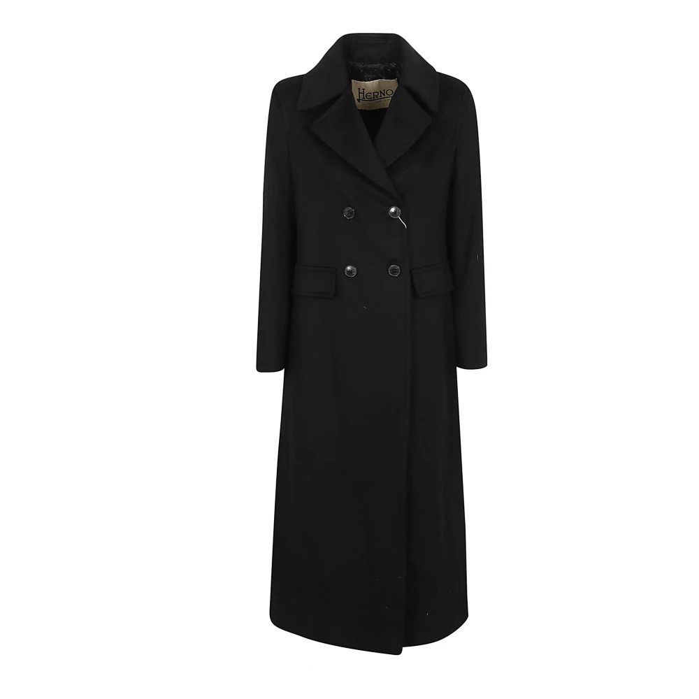 Herno Zwarte Wollen Jas Elegant Enkel-Lengte Black Dames