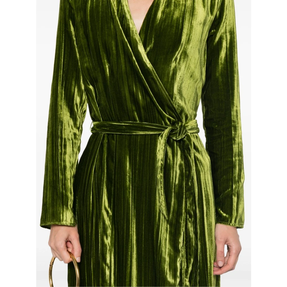Forte Groene Fluweel Wrap Jurk Plissé V-Hals Green Dames