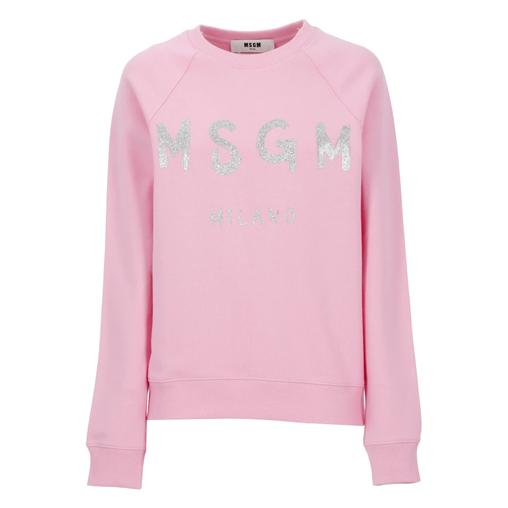 Msgm Roze Katoenen Sweatshirt met Glitterlogo Pink Dames