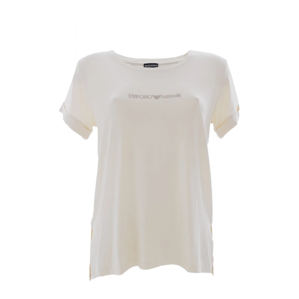 Emporio Armani Studded Logo Fluid T-Shirt Beige Dames