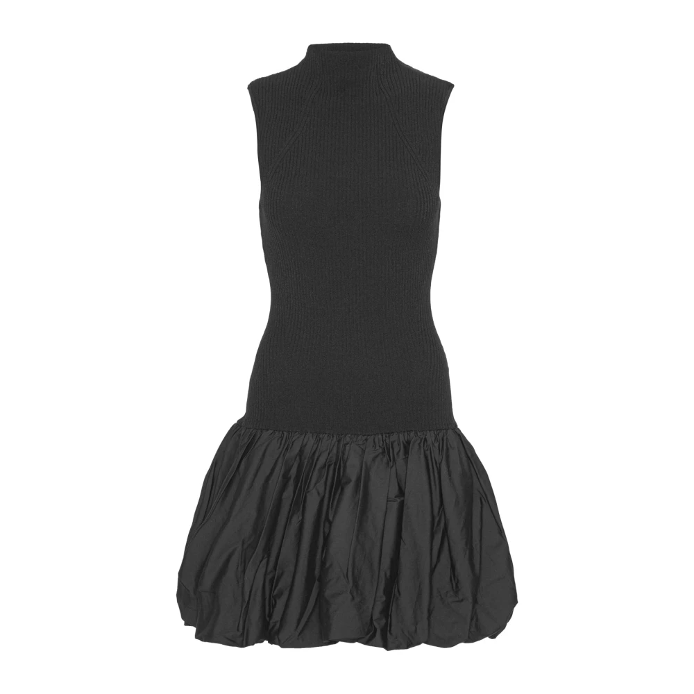 Rotate Birger Christensen Ribgebreide Racer Cut Ballonjurk Black Dames