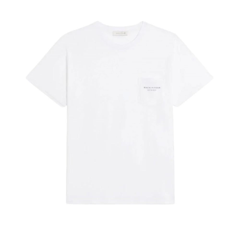 Mackintosh Witte T-shirt met zak en Rain or Shine slogan White Heren