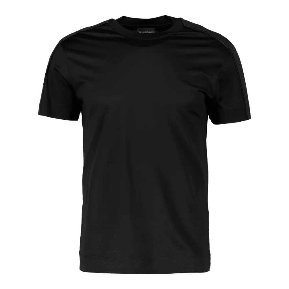 Emporio Armani Kortärmad Bomull Tencel T-shirt med Axelband Black, Herr