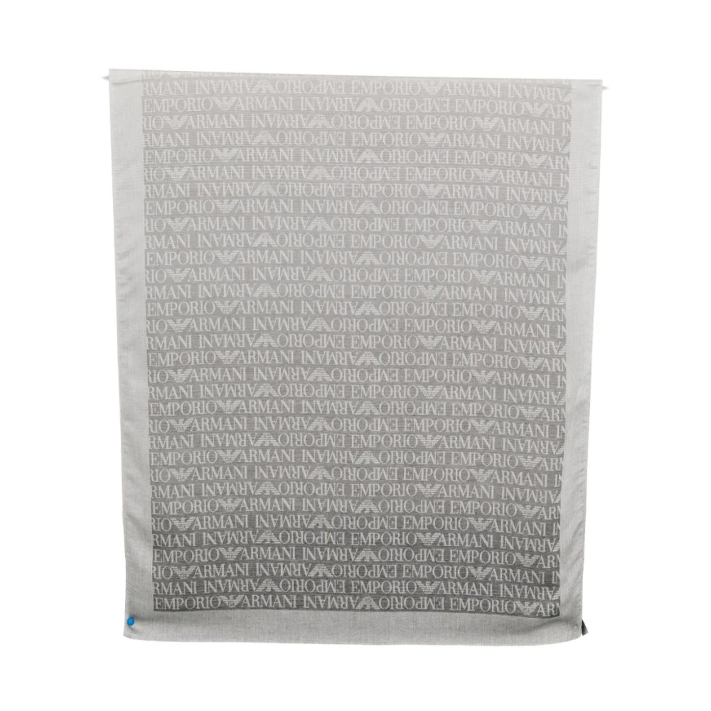 Emporio Armani Men's Gray Eagle Logo Print Fringed Scarf