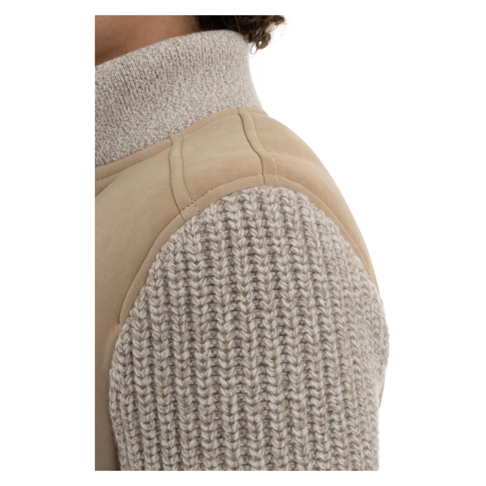 Eleventy Beige Gebreide Kraag Jas met Knopen Beige Heren