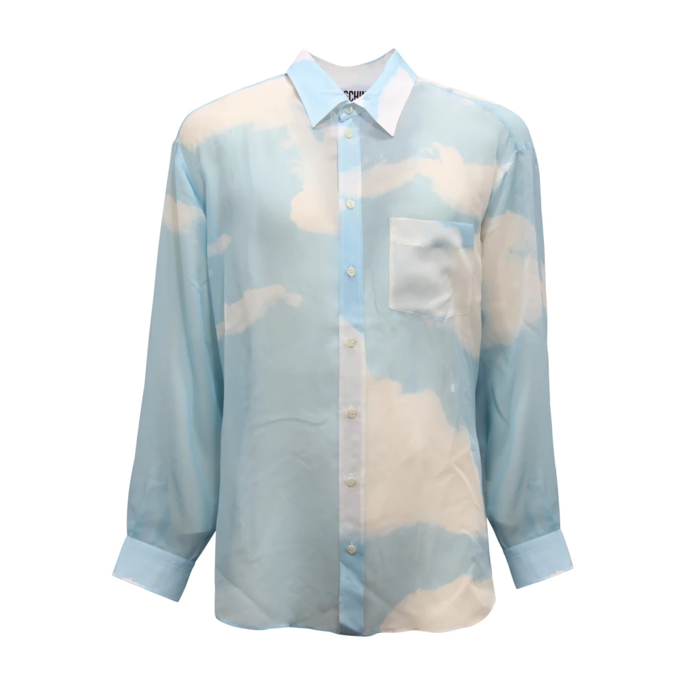 Moschino Men's Blue Casual Shirts, L, Couture Silk Transparent Shirt