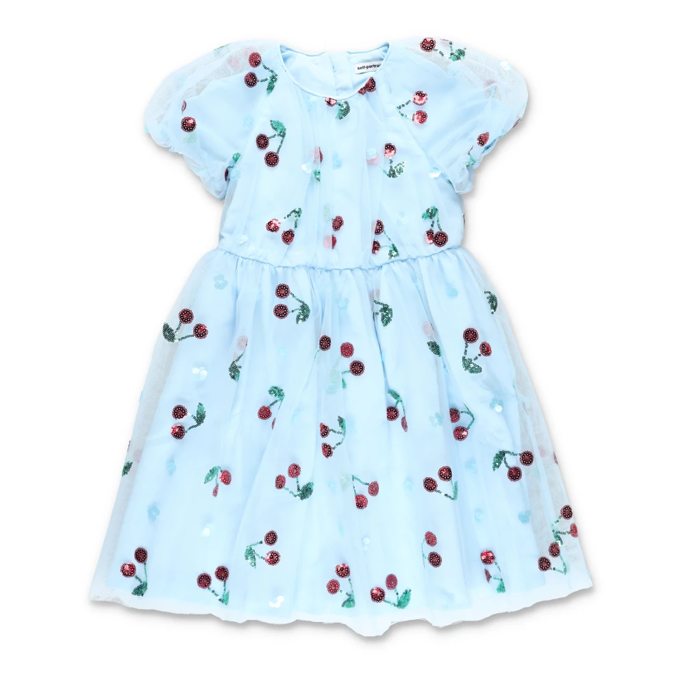 Self Portrait Girls Blue Cherry Pailette Tulle Dress - Dresses - 10 Y - Kids