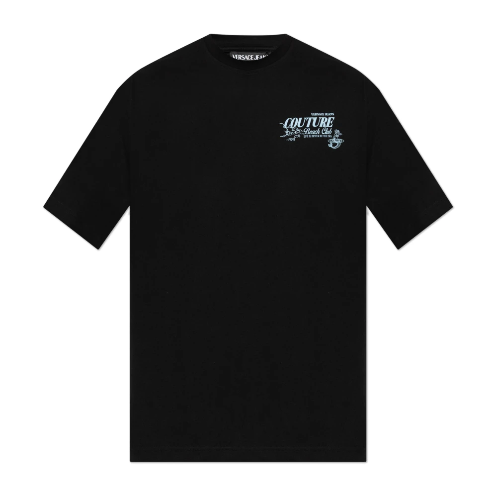 Versace Jeans Couture Mannelijk Zwart Tops Heren, L, Katoen, T-Shirt Met Print