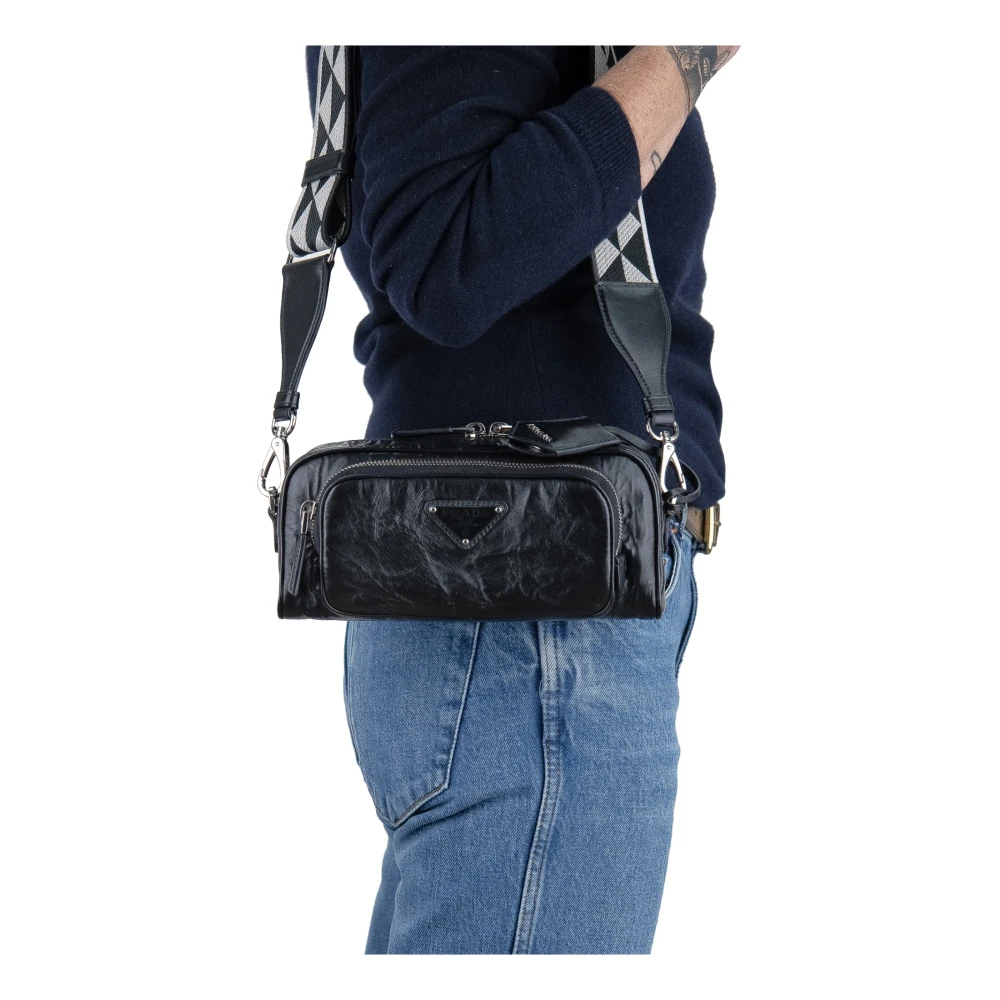 Prada Leren Schoudertas met Rits Black Dames