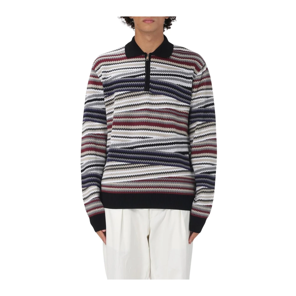 Missoni Men's Multicolor Striped Knitted Polo Jumper - Round-Neck Knitwear - M - Knitwear