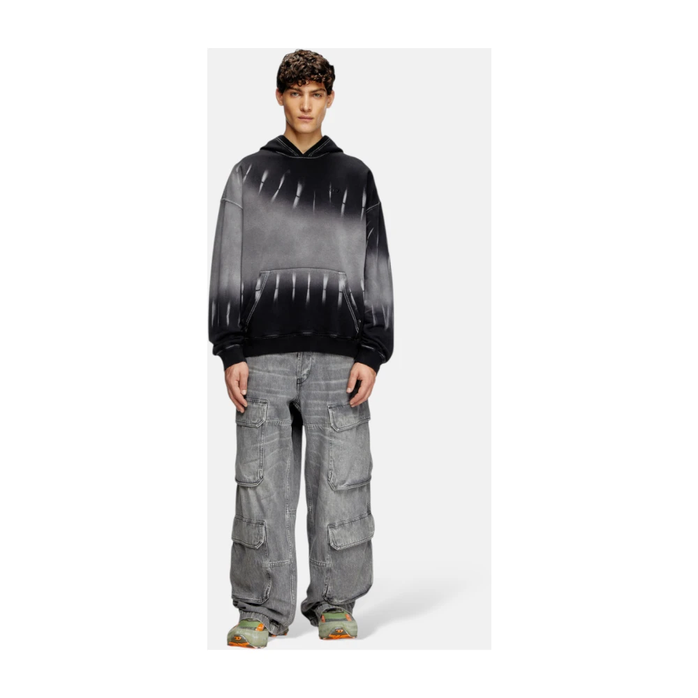 Diesel Zwarte Tie-Dye Hoodie Relaxte Pasvorm Black Heren
