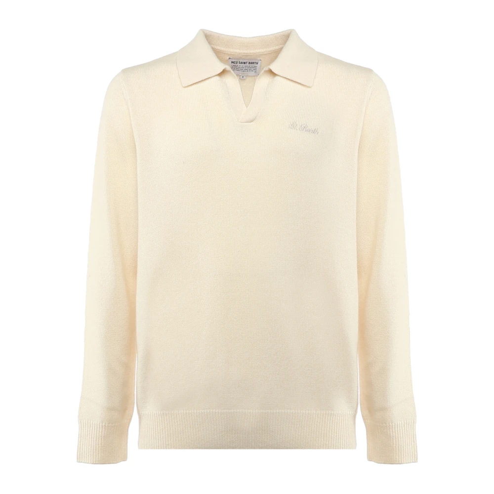 MC2 Saint Barth Wit poloshirt met lange mouwen en logo Beige Heren