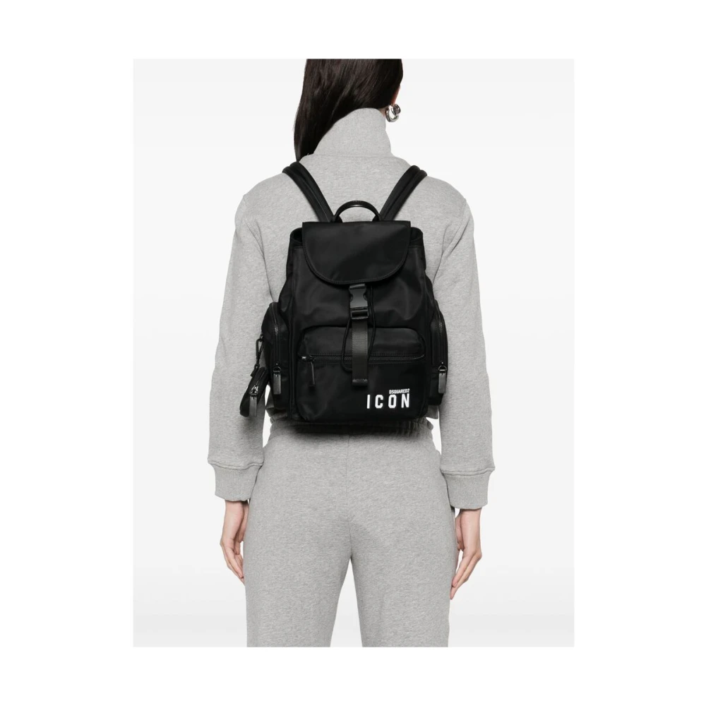 Dsquared2 Zwarte Rugzak met Meerdere Ritszakken Black Dames
