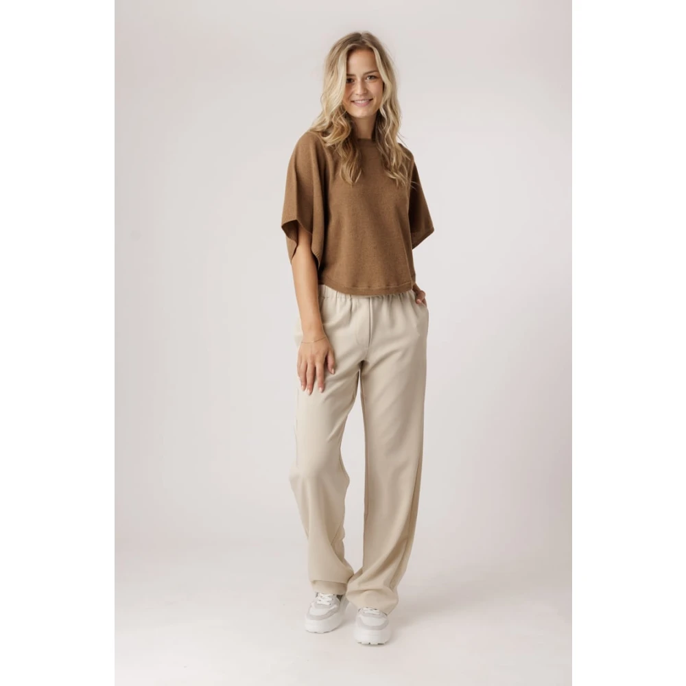 Samsøe Broek met rechte pijpen en elastische tailleband Beige Dames