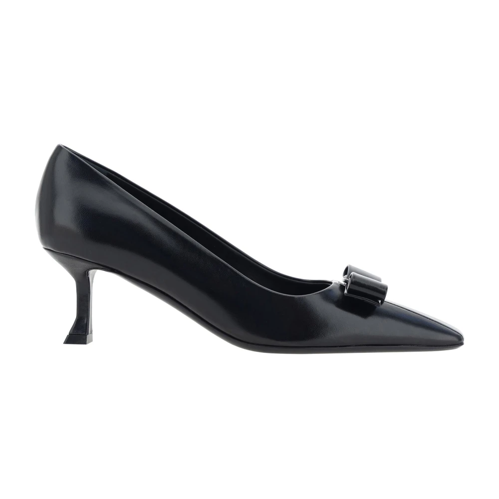 Ferragamo Women's Black Leather Pumps With Bow Detail