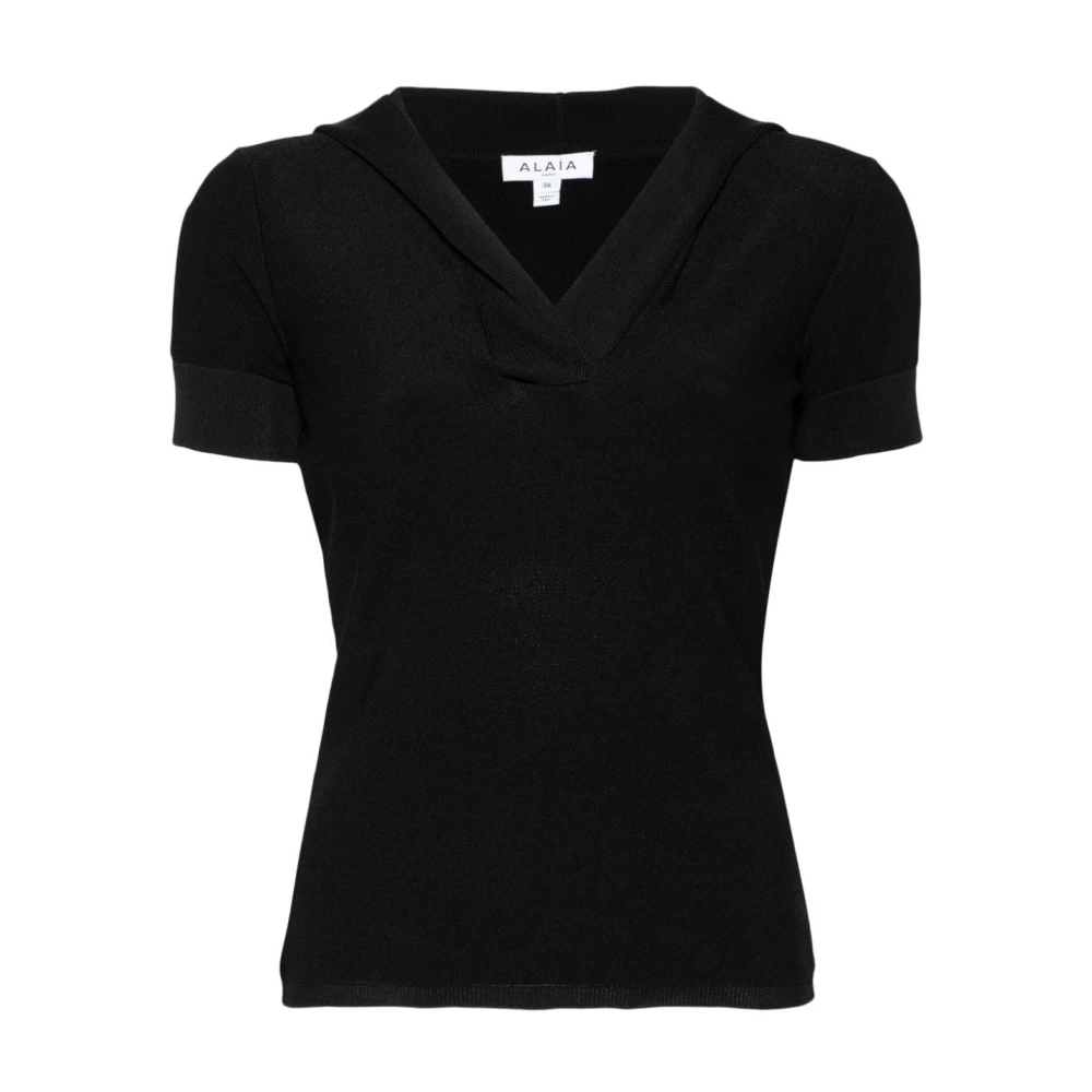 Alaïa Gebreide trui met capuchon en V-hals Black Dames