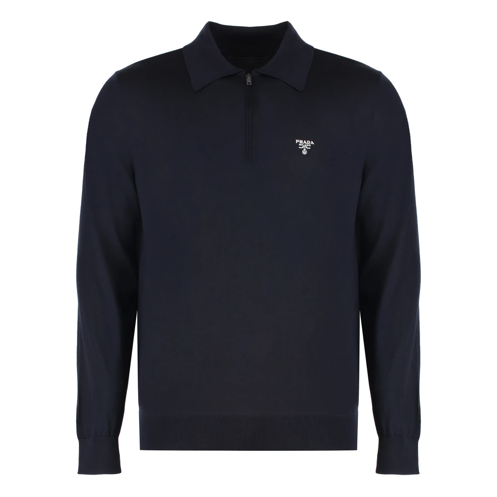 Prada Men's Blue Superfine Wool Polo Shirt