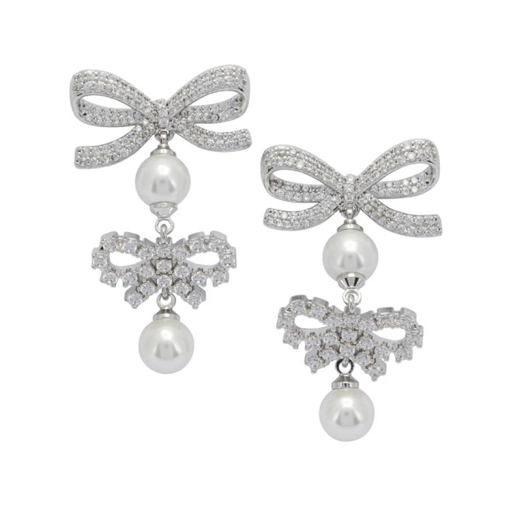 Self Portrait , Earrings, Female, Gray, One Size, Crystal Bow Pearl Earrings